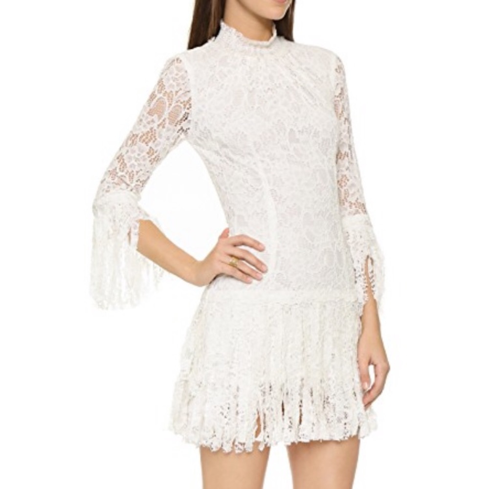Alexis Sonia Frayed Fringe High Neck Lace Dress